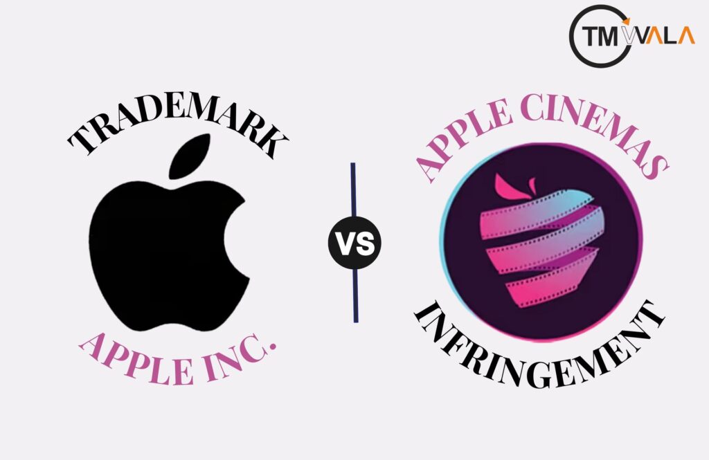 APPLE VS APPLE CINEMA: LANDMARK TRADEMARK DISPUTE EXPLAINED 10 Trademark dispute illustration showing Apple Inc.’s official logo versus Apple Cinemas’ alleged infringing logo.
