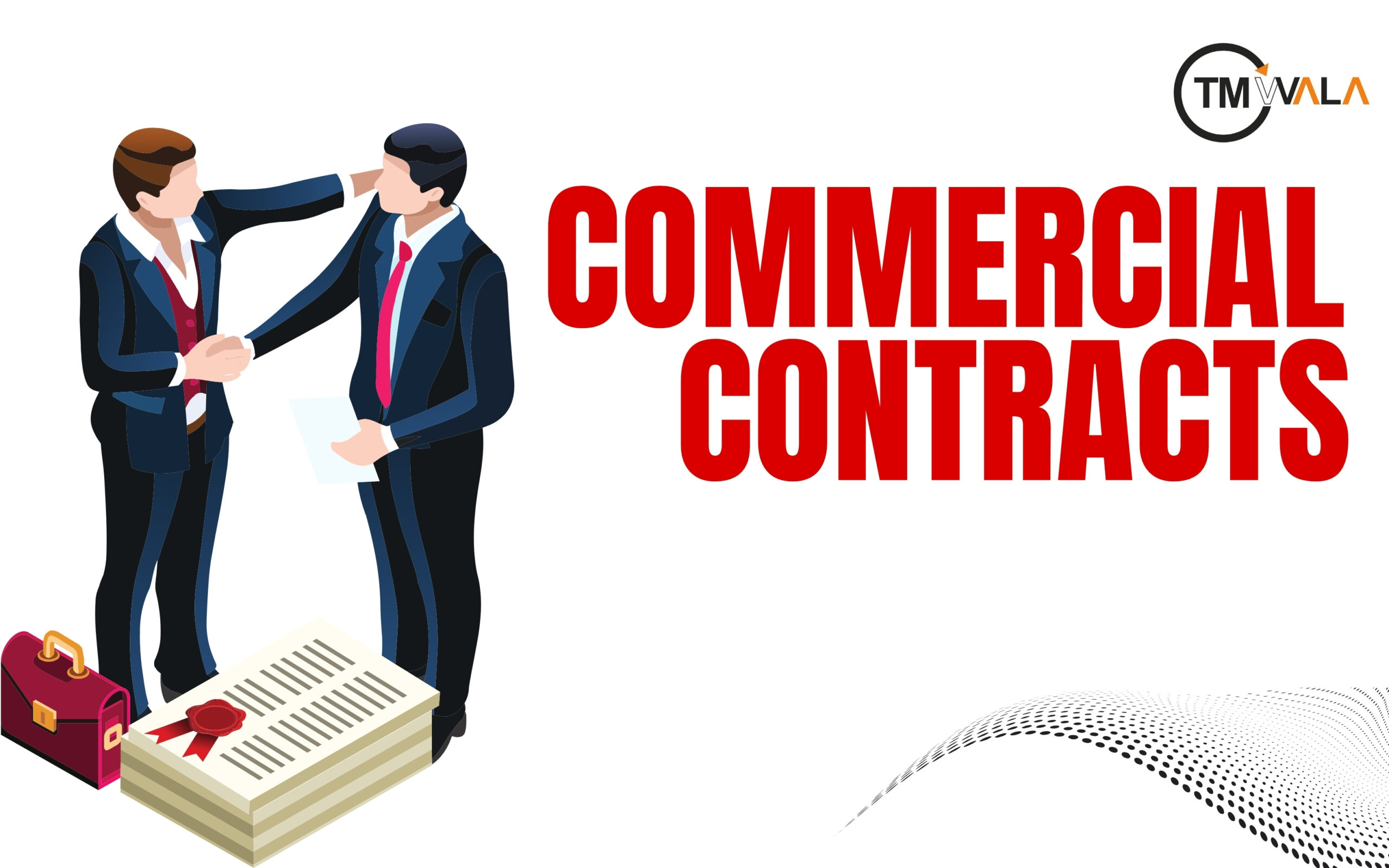 Two businessmen shaking hands over commercial contracts agreement.