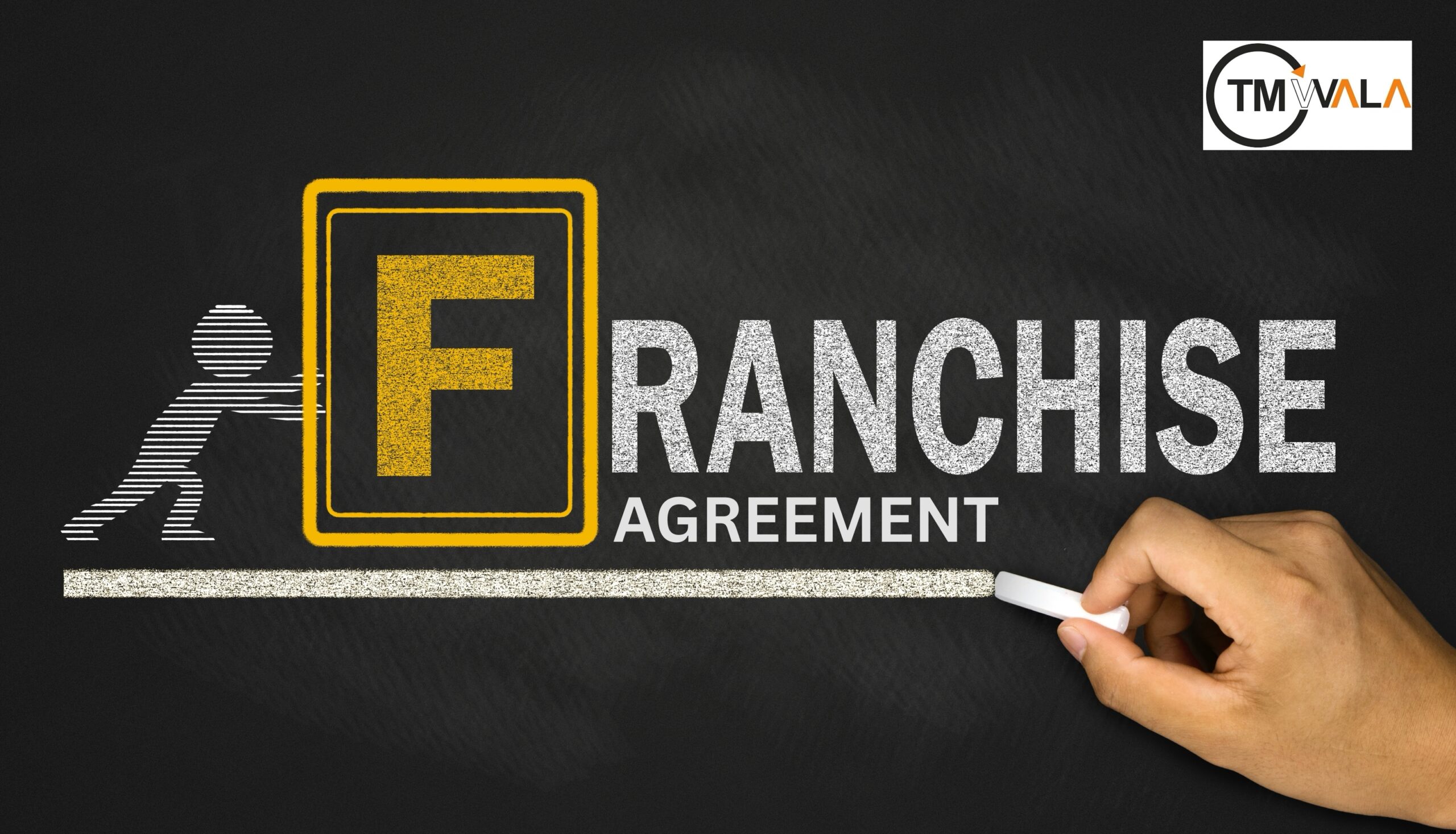 Franchise agreements concept with chalkboard design, business contract illustration for franchise setup.