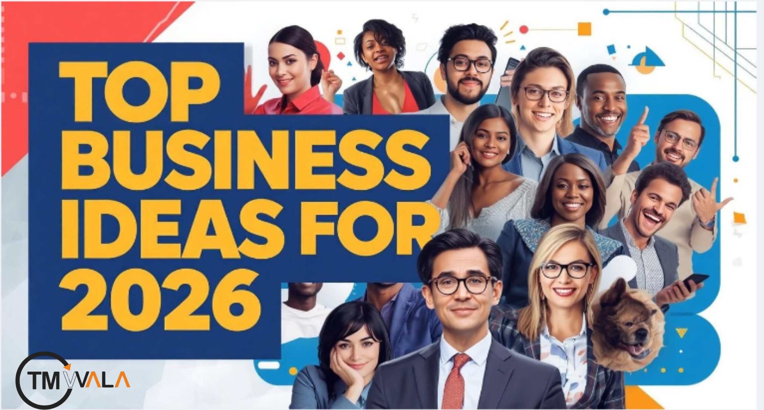 “Top Business Ideas for 2026” featuring a diverse group of smiling professionals.