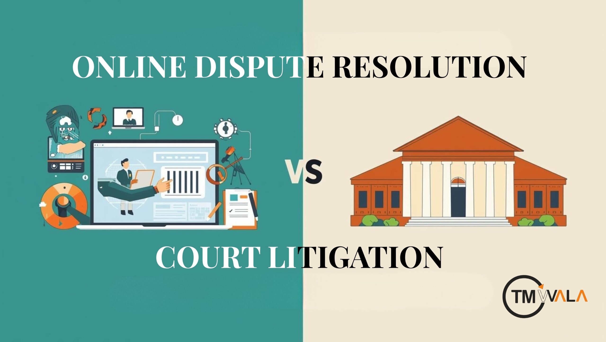 Online Dispute Resolution versus Court Litigation illustration.